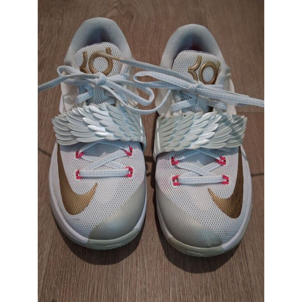 Nike KD 7 "Aunt Pearl" Basketball Shoes in the White / Metallic Gold / Pink Pow